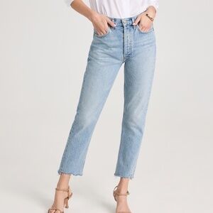 Agolde Riley High Rise Straight Crop Jeans with Stretch in Light Wash | Size 28